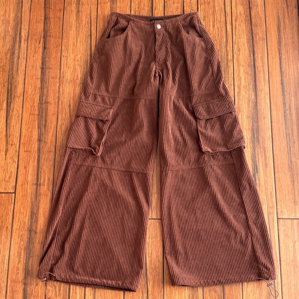 Delia*s Dolls Kill Wide Leg Corduroy Carpenter Y2K Pants Drawstring Brown Size S